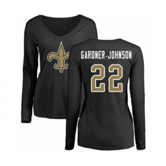 Football Women's New Orleans Saints #22 Chauncey Gardner-Johnson Black Name & Number Logo Slim Fit Long Sleeve T-Shirt