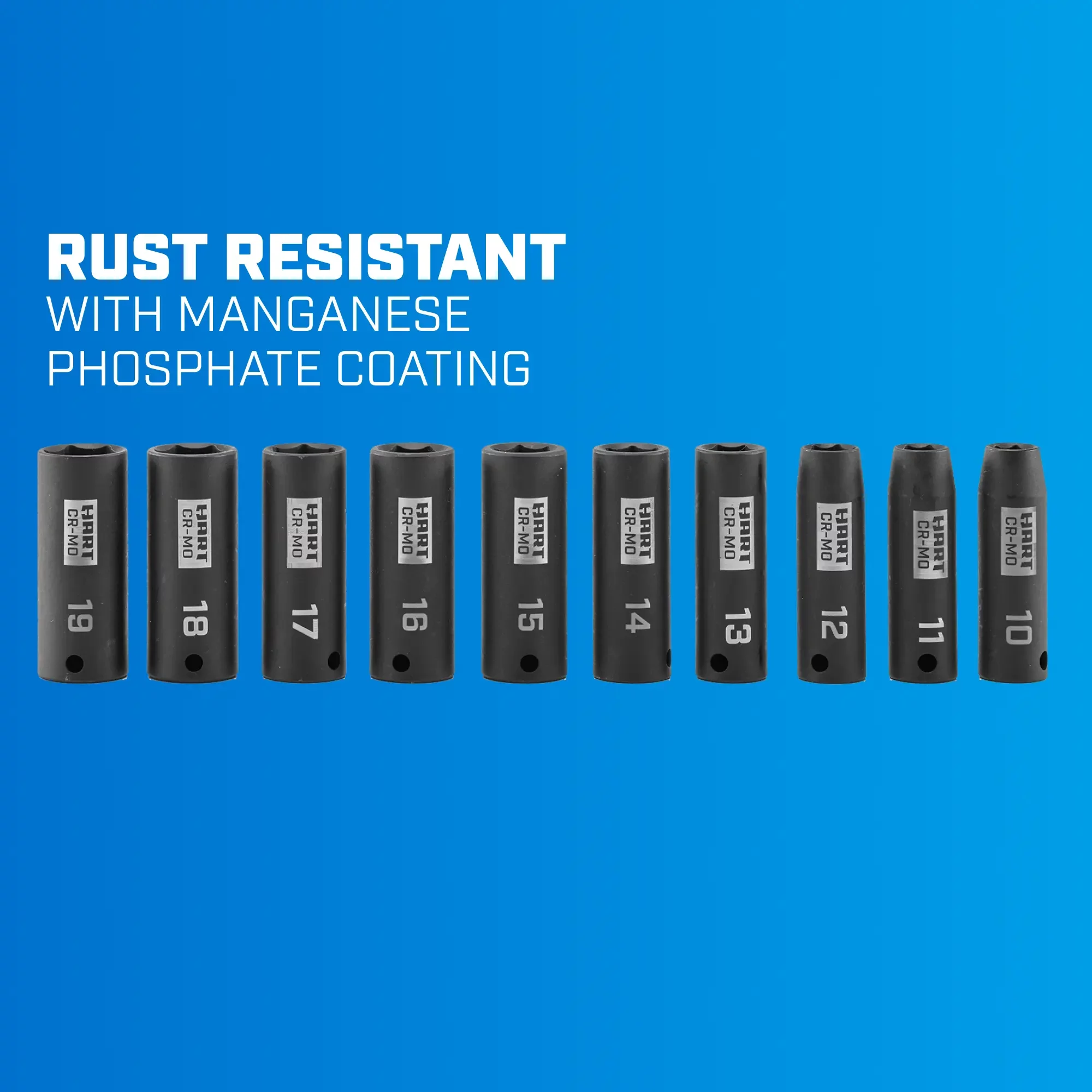 HART 10 Piece 3/8-inch CR-MO Impact Rated Socket Set, Metric Sockets