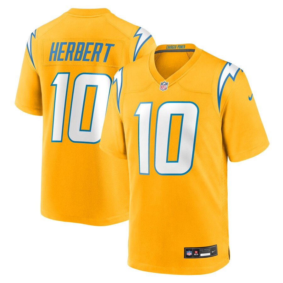 Men's Los Angeles Chargers Justin Herbert Nike Gold Alternate Charger Power Game Player Jersey