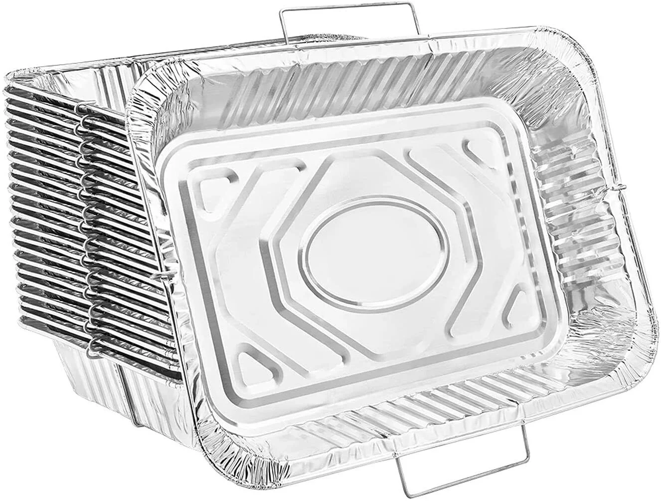 Disposable Rectangle Aluminum Handle Rack Pan Roaster - No Lids, Dimensions L 16 3/4 x W 12 x D 2 1/2 (30 Qty) - Curated Treasures Market