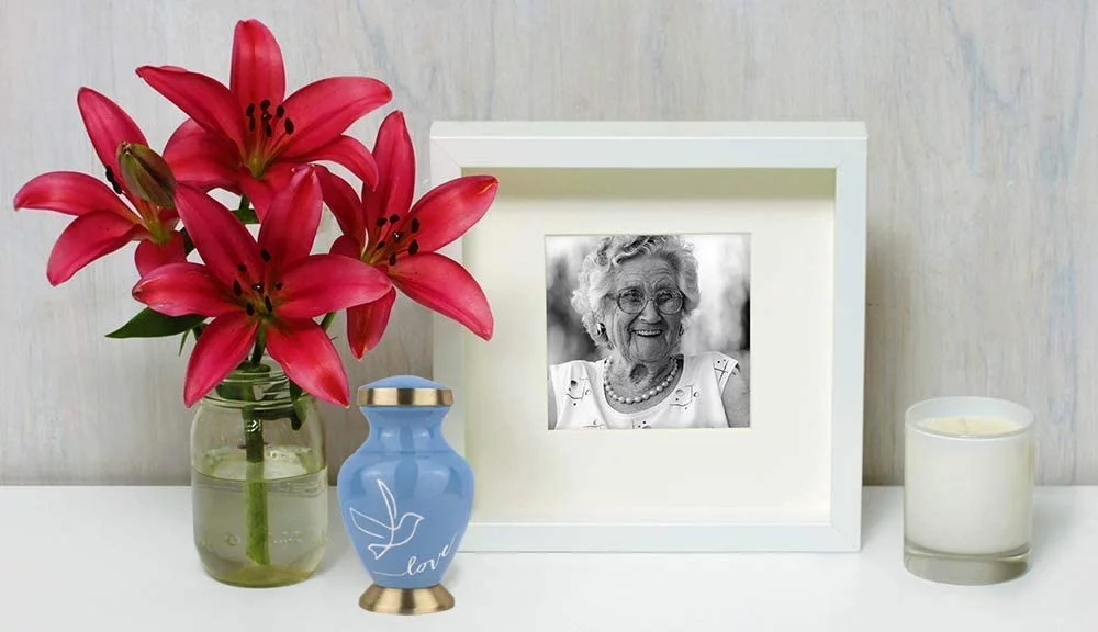 Trupoint Memorials Modern Love Light Blue Small Keepsake Urns for Human Ashes - Qnty 1 - A Resting Place for Your Loved One - with case and Velvet Bag - Curated Treasures Market