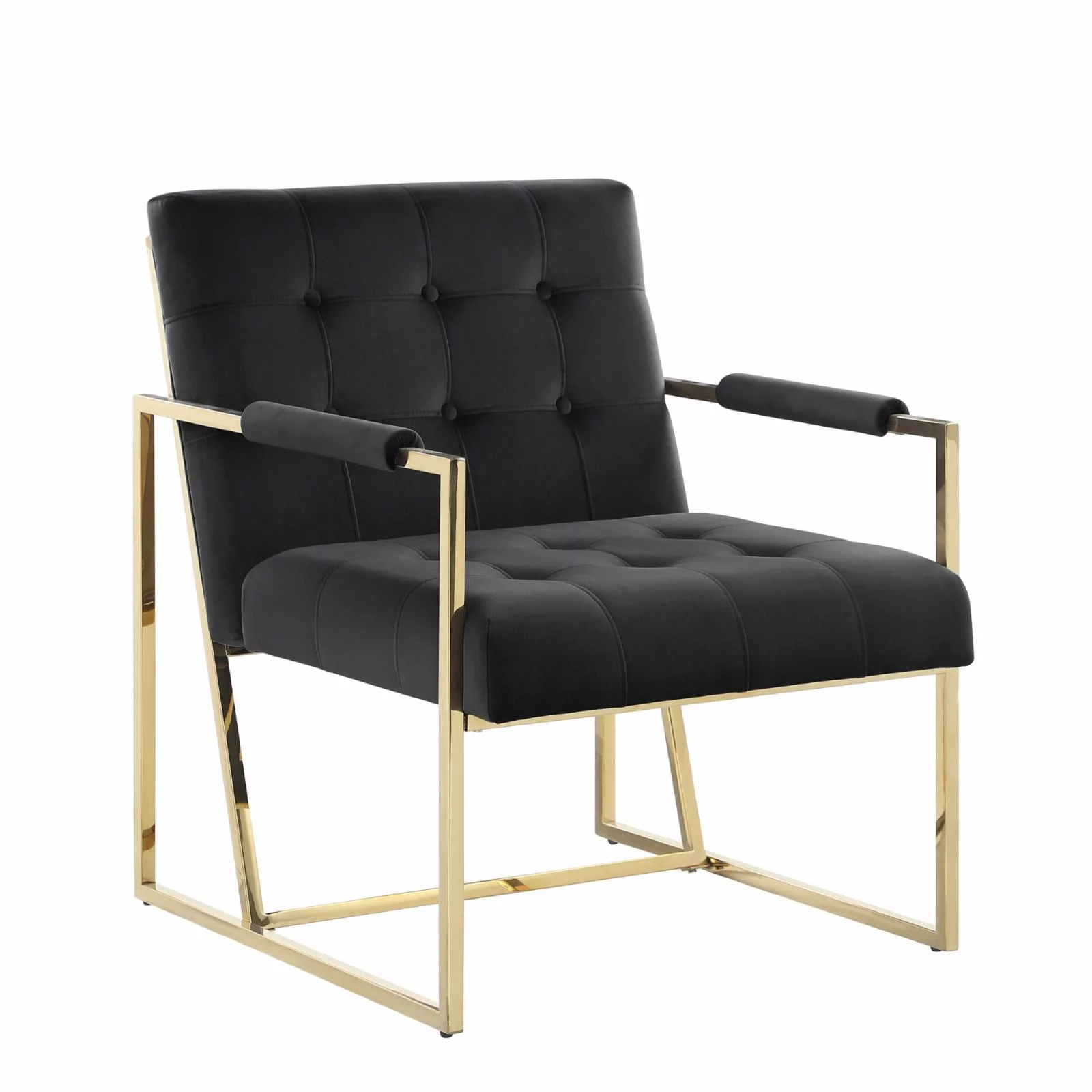 Louie Modern Velvet Tufted Arm Chair with Gold Frame - Curated Treasures Market