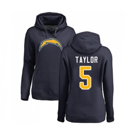 Football Women's Los Angeles Chargers #5 Tyrod Taylor Navy Blue Name & Number Logo Pullover Hoodie