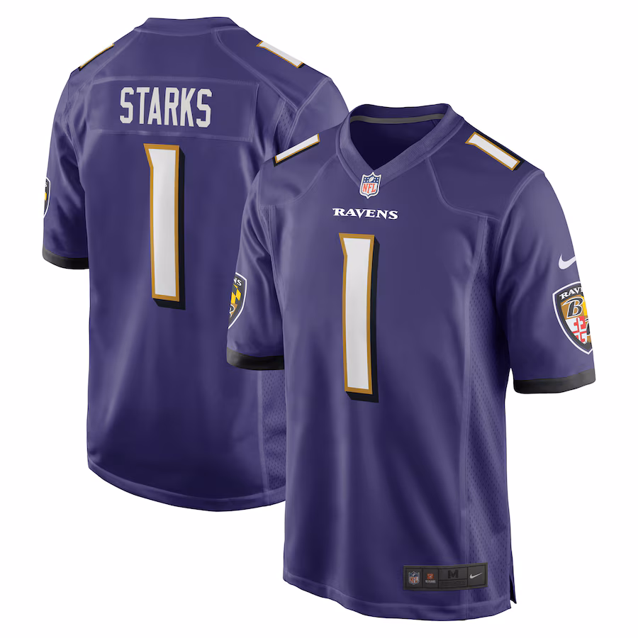 Men's Baltimore Ravens Malaki Starks Nike Purple 2025 NFL Draft First Round Pick Game Jersey