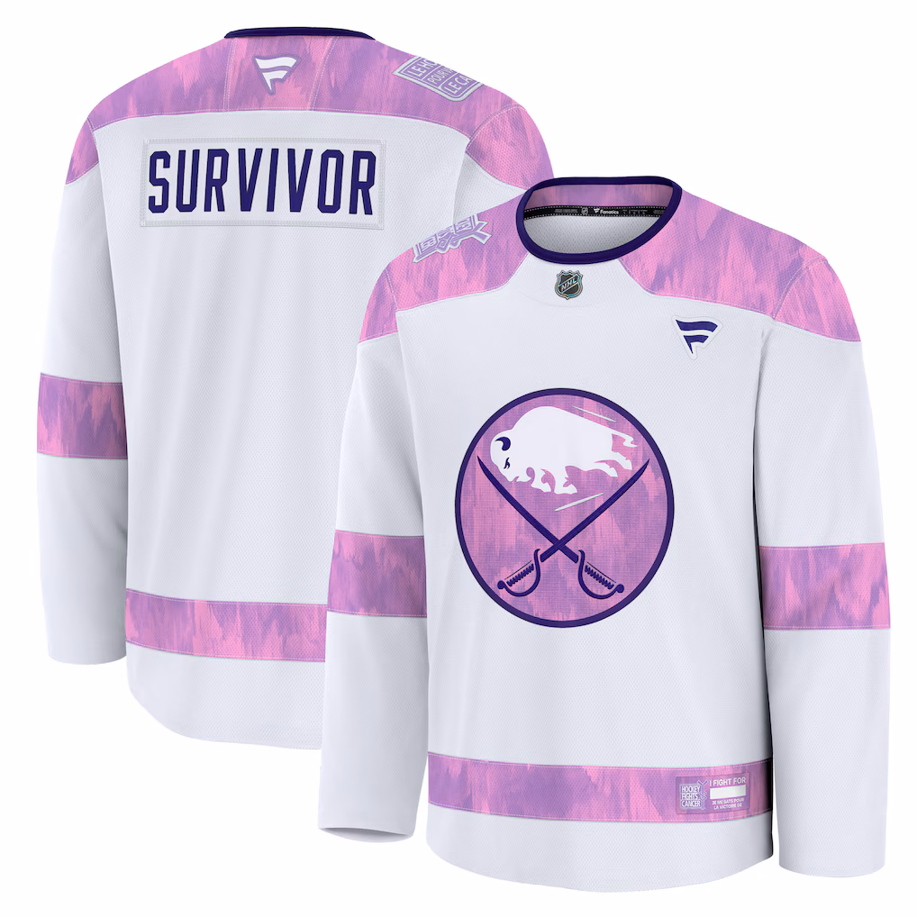 Men's Buffalo Sabres Fanatics White Hockey Fights Cancer Survivor Practice Jersey