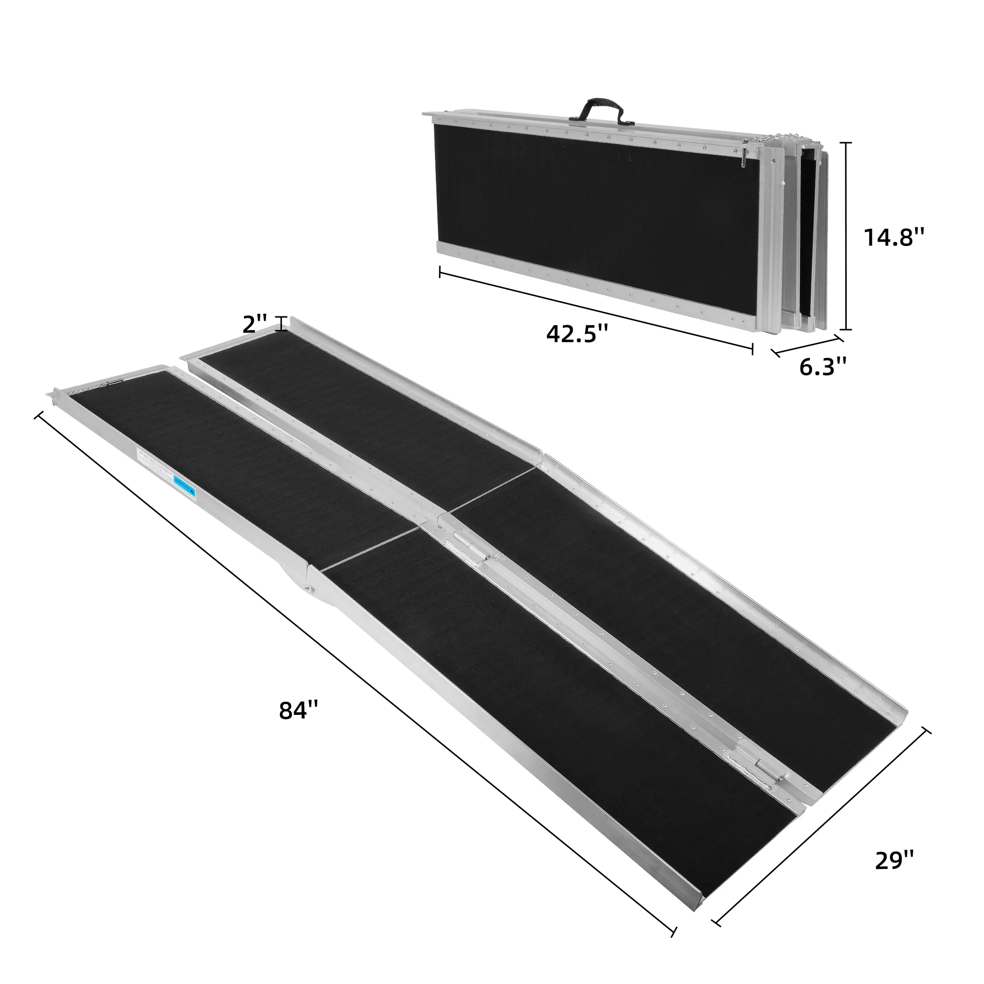 7FT Folding Aluminum Wheelchair Ramp with Handle, Utility Mobility Access Threshold Ramp, Ramp for Wheelchairs for Home, Doorways, Steps, Stairs, Holds up to 600 lbs - Curated Treasures Market