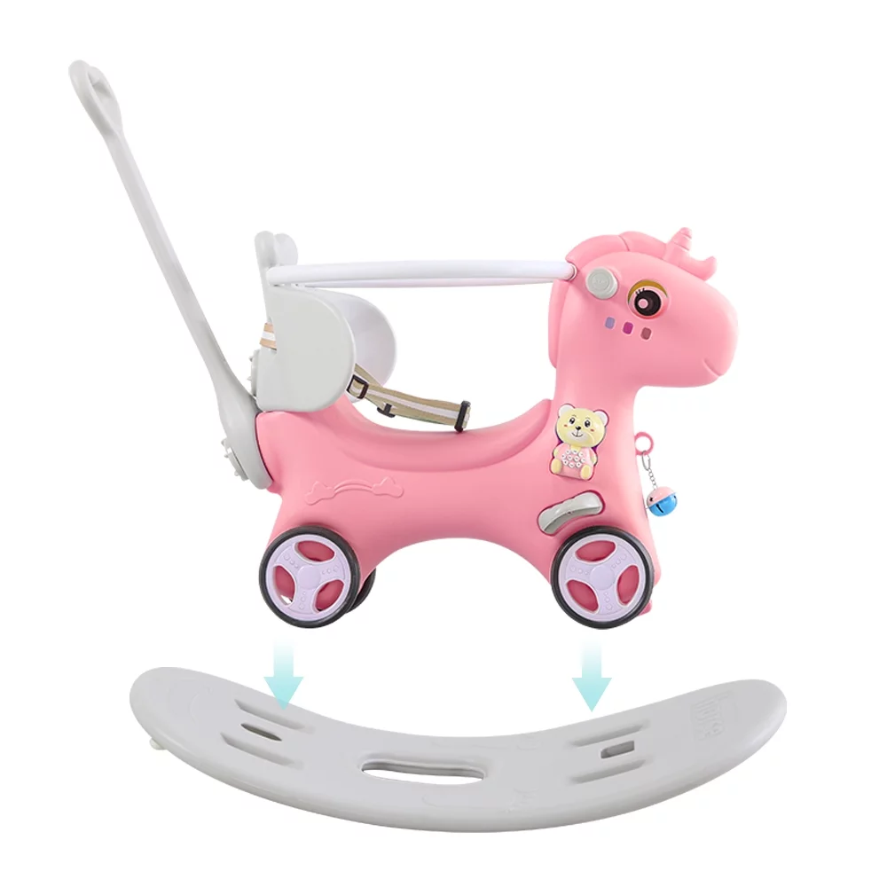 Rocking Horse for Toddlers, Balance Bike Ride On Toys with Push Handle, Backrest and Balance Board for Baby Girl and Boy, Unicorn Kids Pink Color