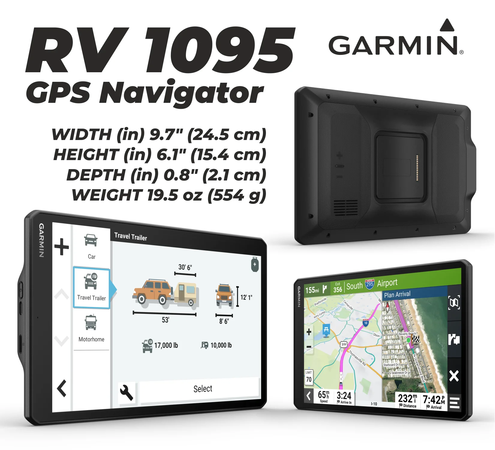 Garmin RV 1095 GPS Navigator Extra-Large 10in Display Unisex Adult and Wearable4U Power Pack Bundle - Curated Treasures Market