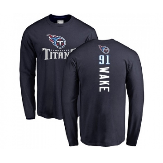 Football Tennessee Titans #91 Cameron Wake Navy Blue Backer Long Sleeve T-Shirt
