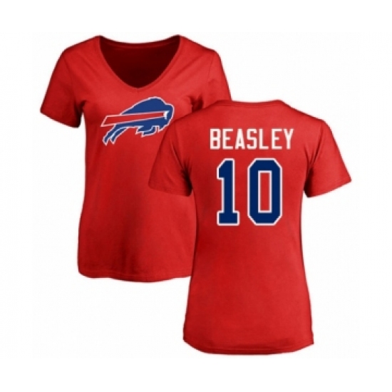 Football Women's Buffalo Bills #10 Cole Beasley Red Name & Number Logo T-Shirt