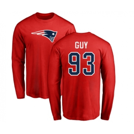 Football New England Patriots #93 Lawrence Guy Red Name & Number Logo Long Sleeve T-Shirt