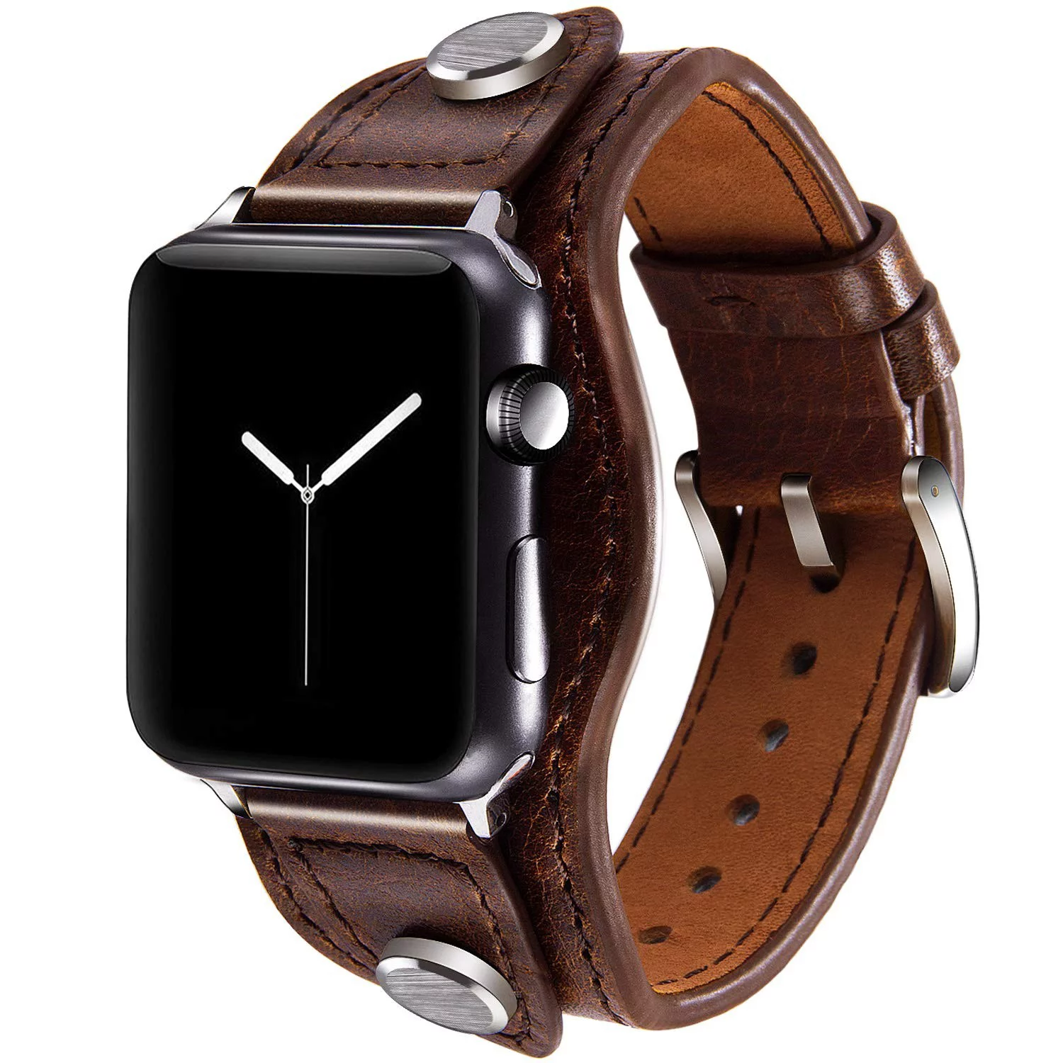 Leather Cuff Band Compatible with Apple Watch Bands 45mm 44mm 42mm Men Women Genuine Leather for iWatch Bracelet Wristband Cuff Strap Compatible Apple Watch Series 7/6/5/4/3/2/1 SE -Coffee - Curated Treasures Market