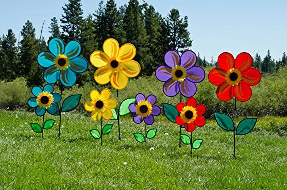 In the Breeze 2743 - 19 Inch Teal Sunflower Wind Spinner with Leaves - Colorful Flower for your Yard and Garden - Curated Treasures Market