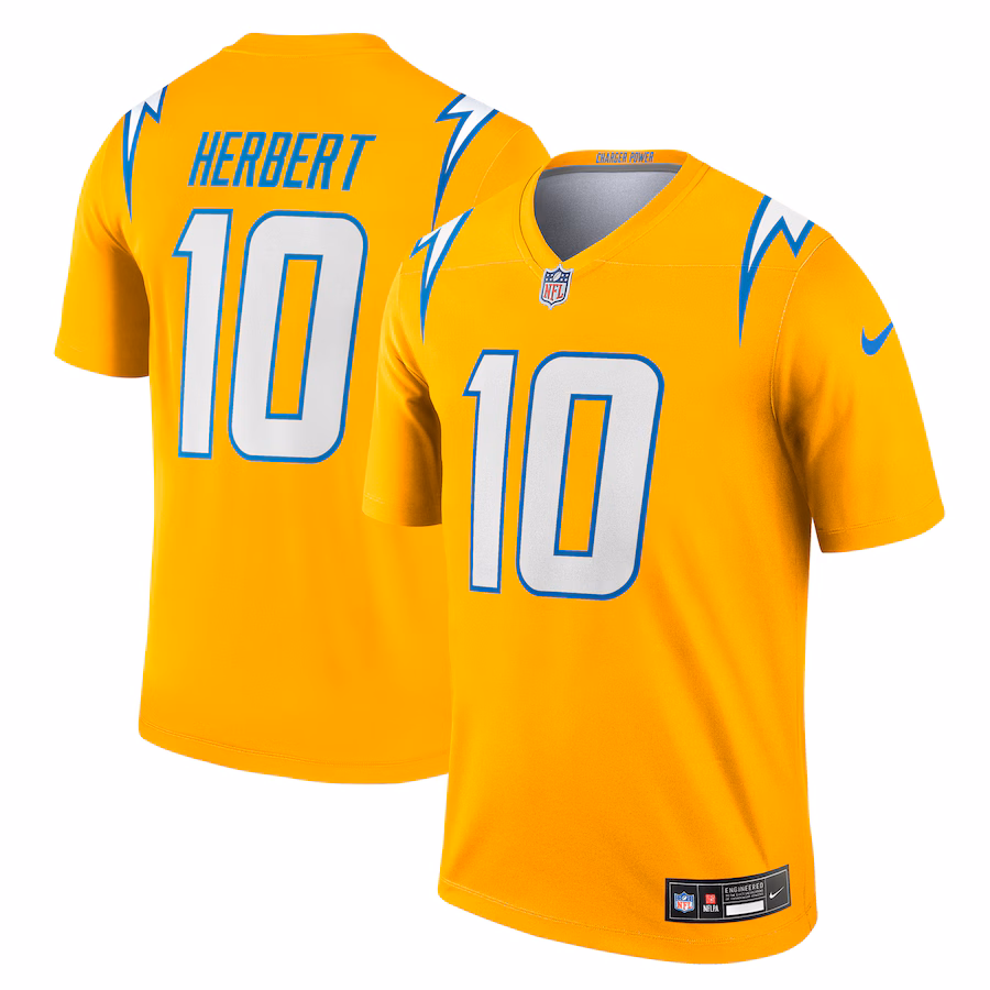 Men's Los Angeles Chargers Justin Herbert Nike Gold Alternate Charger Power Legend Player Performance Top