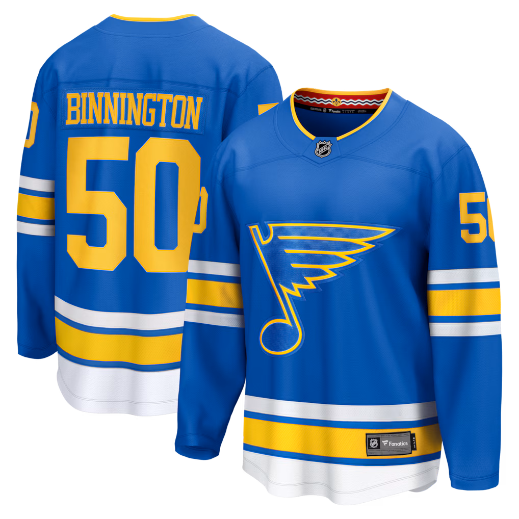 Men's St. Louis Blues Jordan Binnington Fanatics Blue Home Breakaway Jersey