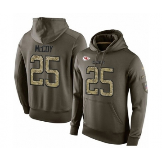 Football Men's Kansas City Chiefs #25 LeSean McCoy Green Salute To Service Pullover Hoodie