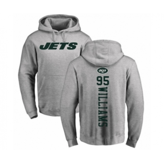 Football New York Jets #95 Quinnen Williams Ash Backer Pullover Hoodie