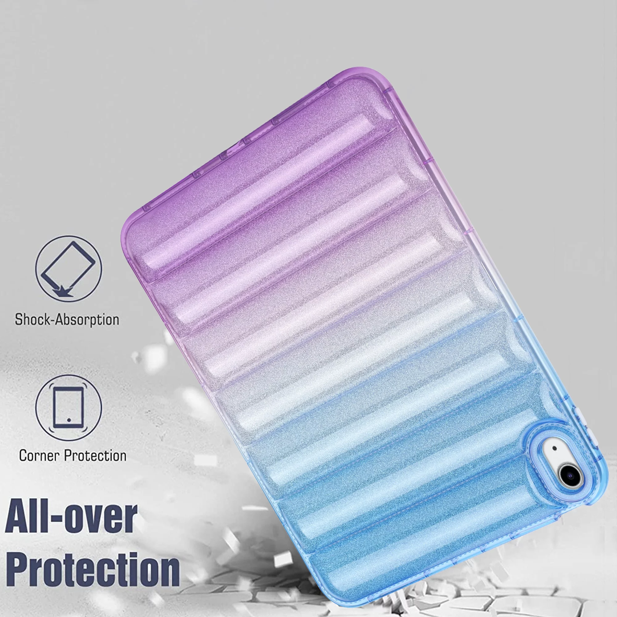 Dteck Puffy Case for iPad 10th Generation 10.9 Inch,Gradient Glitter Anti-Scratch Down Jacket Soft 3D Shockproof Case for 10.9 inch iPad 10th Gen 2022,Blue Purple - Curated Treasures Market