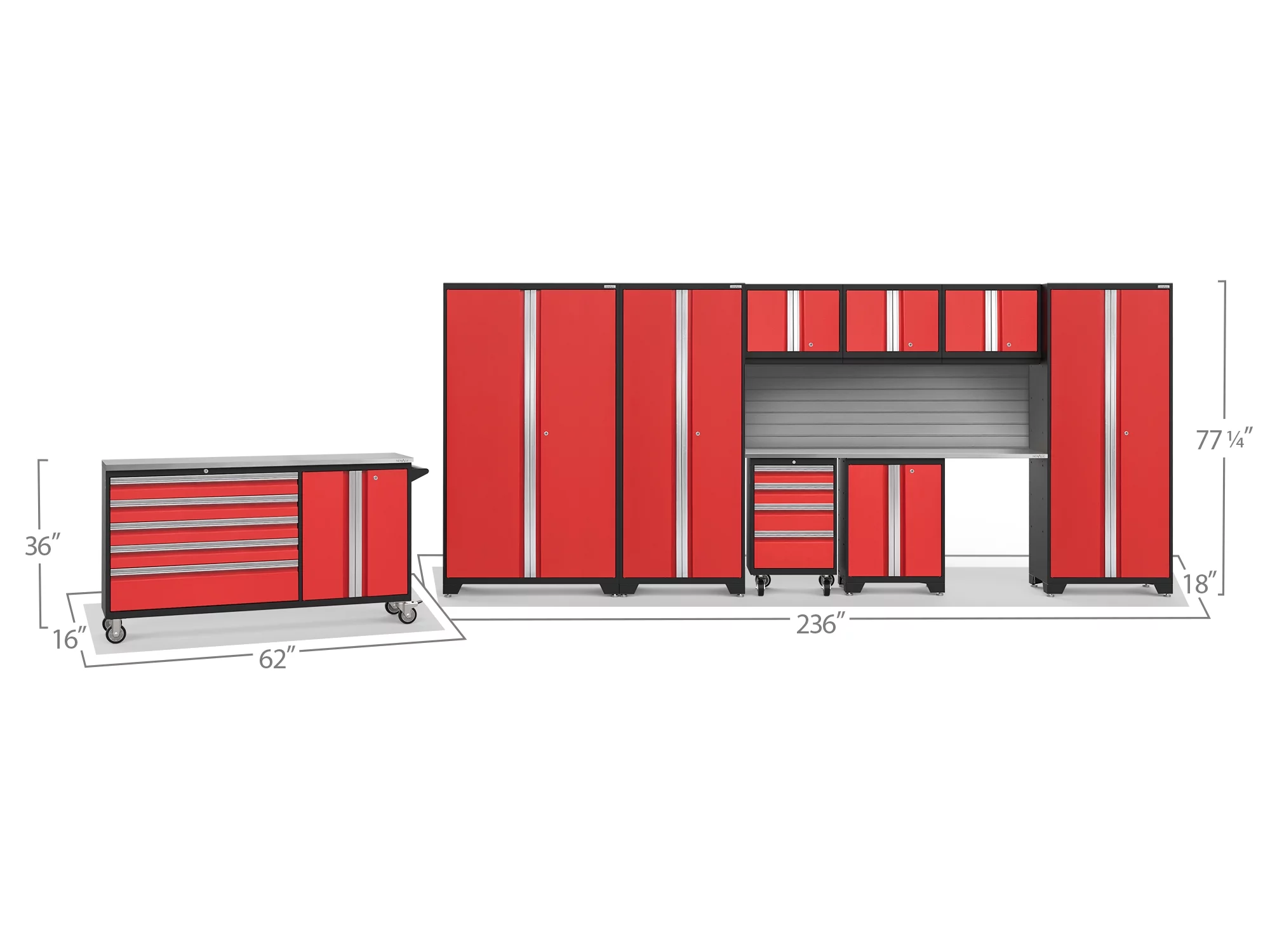 NewAge Products Bold Series Red 10 Piece Cabinet Set, Heavy Duty 24-Gauge Steel Garage Storage System, Slatwall Included - Curated Treasures Market