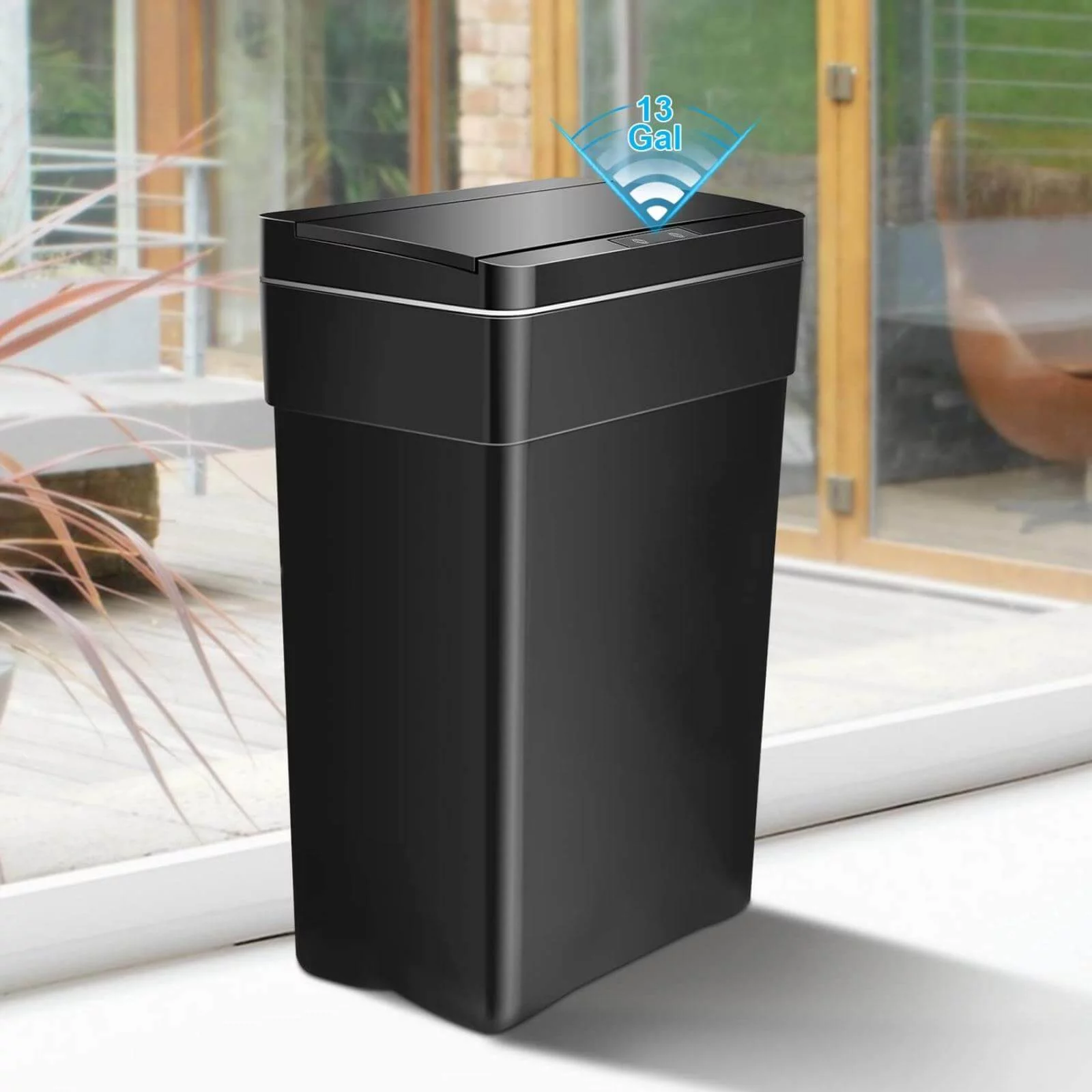 13 Gallon Kitchen Trash Can, Automatic Garbage Can with Touch-Free & Motion Sensor, Anti-Fingerprint High-Capacity Plastic Waste Bin, Black - Curated Treasures Market