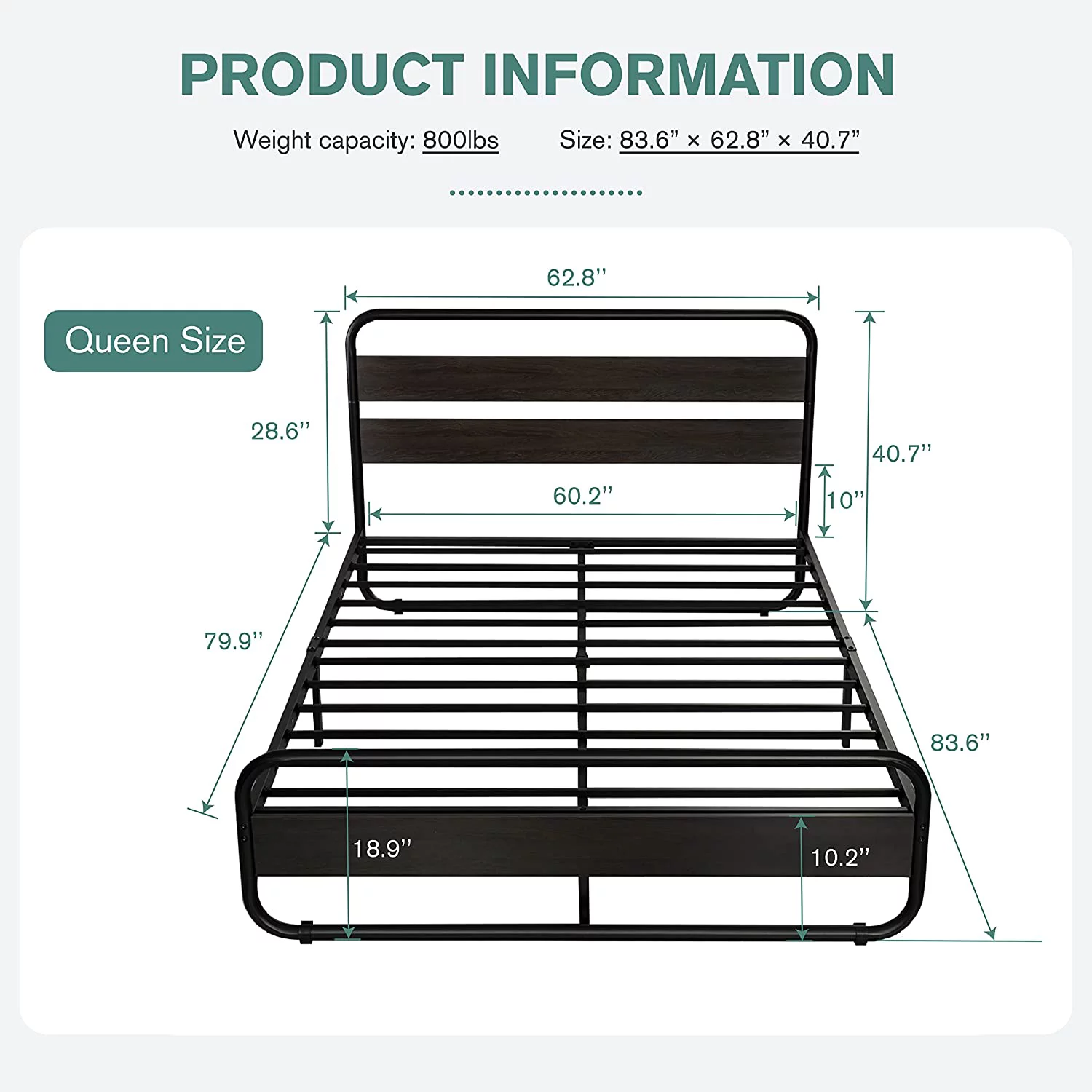 Size Metal Bed Frame with Round/Curved Wooden Headboard and Footboard  Platform Bed Frame with Under Bed Storage  Heavy Duty Metal Mattress Foundation  No Box Spring Needed  Modern  Black - Curated Treasures Market