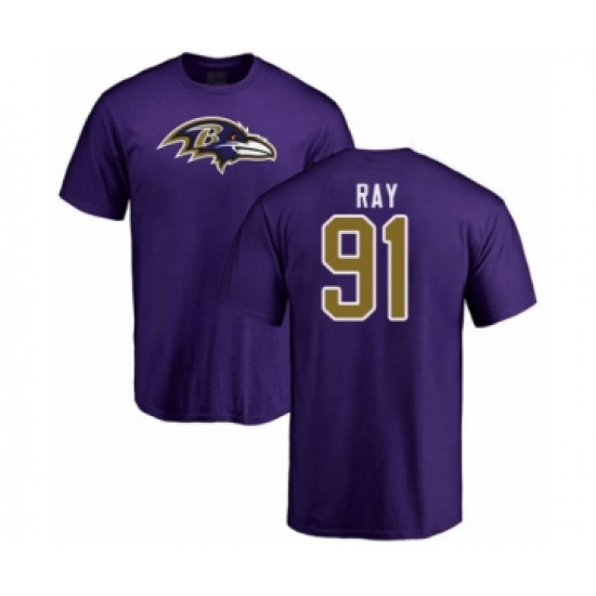 Football Baltimore Ravens #91 Shane Ray Purple Name & Number Logo T-Shirt