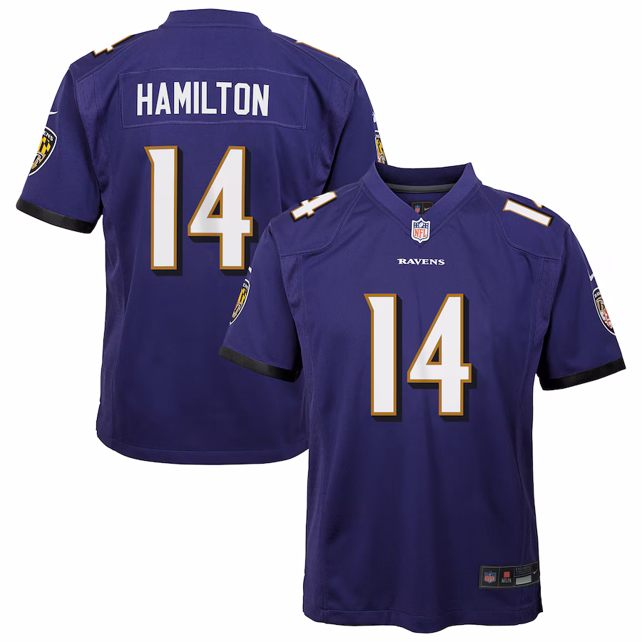 Youth Baltimore Ravens Kyle Hamilton Nike Purple Team Game Jersey