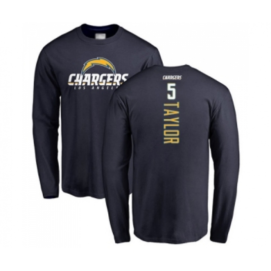 Football Los Angeles Chargers #5 Tyrod Taylor Navy Blue Backer Long Sleeve T-Shirt