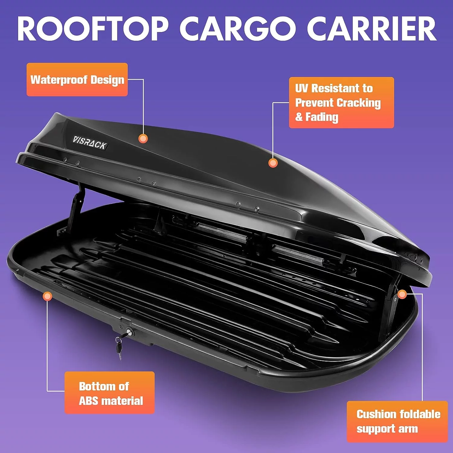 Large Hard Shell Carriers Rooftop Cargo Box with Key Lock 62 (L) x 31 (W) x 15(H) 15 Cubic Feet, Waterproof Heavy Duty Universal Roof Rack Tool-Free Install, Black - Curated Treasures Market