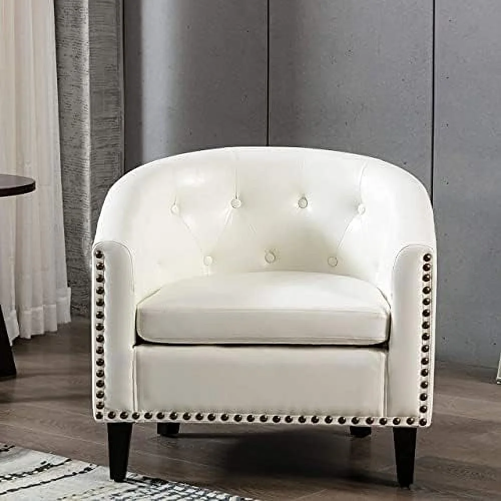 JDZHAPPYLIFE Armchair Barrel Club Chair Modern Line Fabric Accent Chair Arm Club Chair w/Nailheads and Solid Wood Legs Tub Barrel Style Lounge Chair for Living Room Bedroom Reception Room - Curated Treasures Market