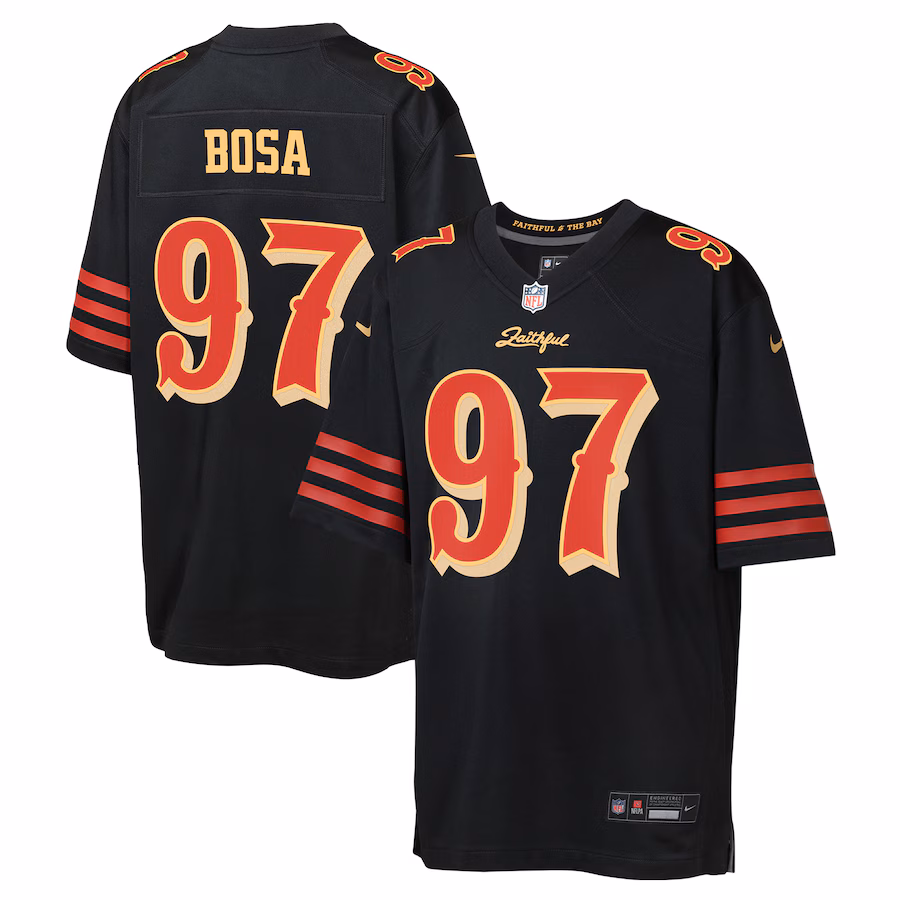 Youth San Francisco 49ers Nick Bosa Nike Black 2025 Rivalries Collection Game Jersey