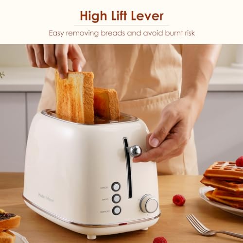 Roter Mond 2 Slice Toaster Retro Stainless Steel Toaster with Bagel, Cancel, Defrost Function and 6 Bread Shade Settings Bread Toaster, Extra Wide Slot and Removable Crumb Tray, ST028