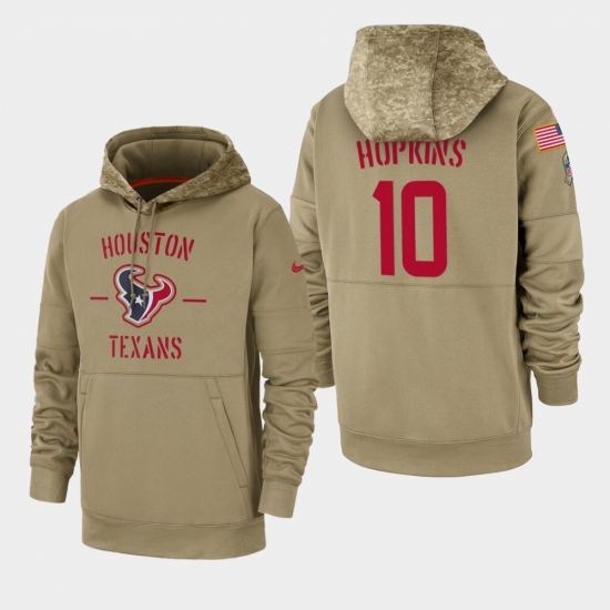 Men's Houston Texans #10 DeAndre Hopkins 2019 Salute to Service Sideline Therma Pullover Hoodie - Tan