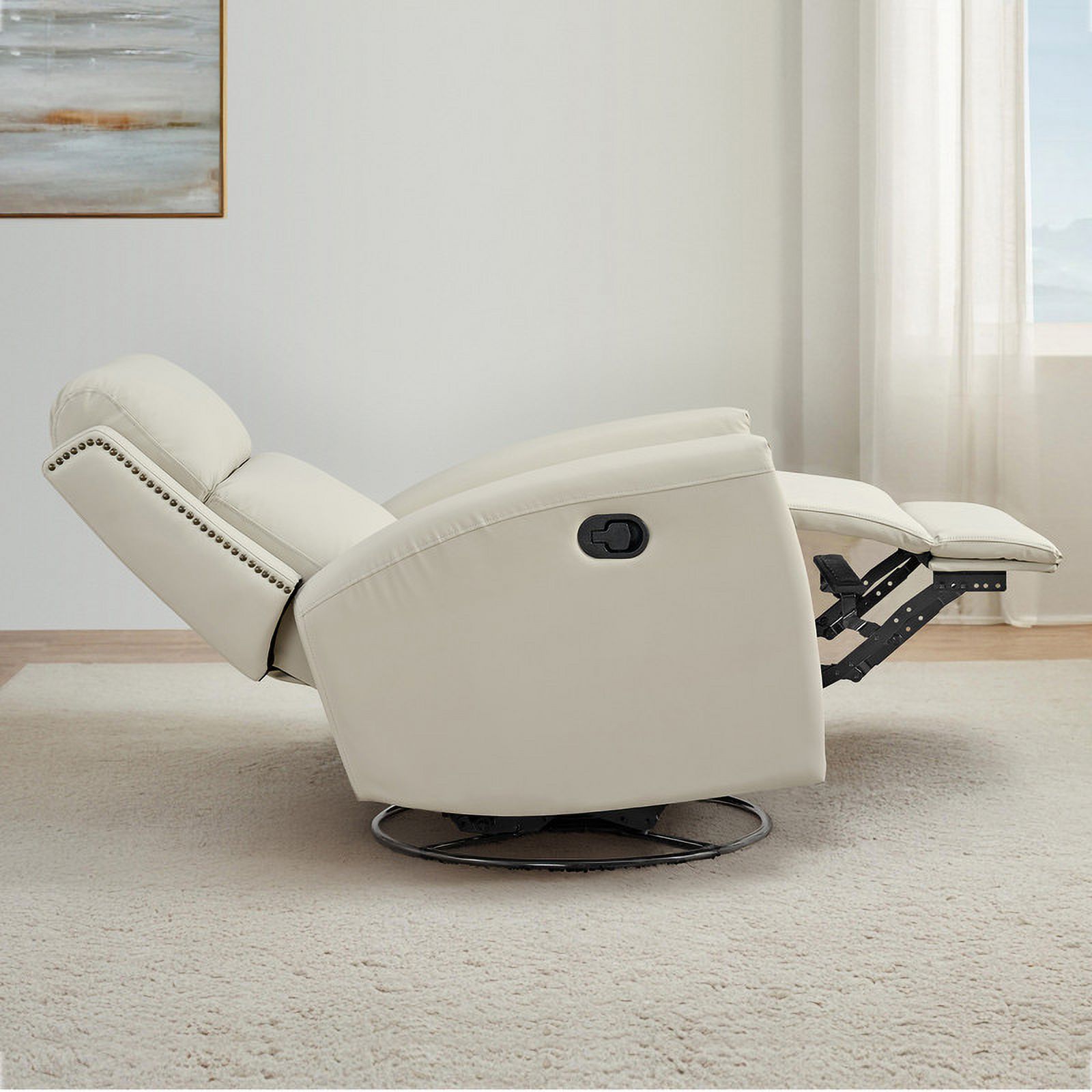 CHITA Swivel Glider Recliner Nursery Chair Manual Push Back Recliner for Living Room, Beige - Curated Treasures Market