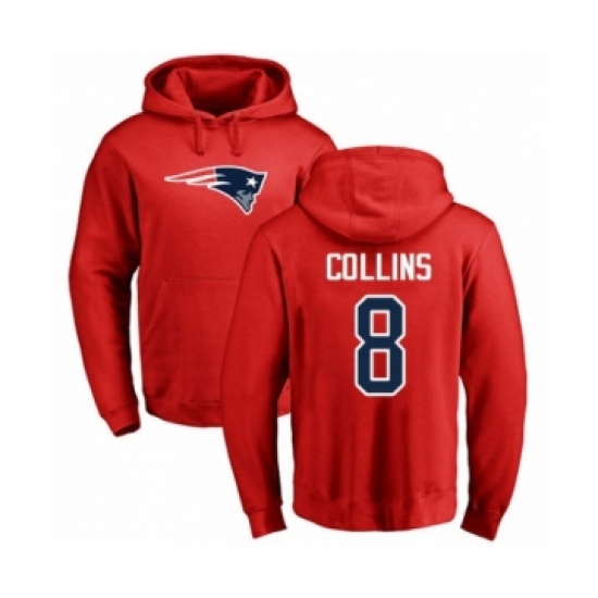 Football New England Patriots #8 Jamie Collins Red Name & Number Logo Pullover Hoodie