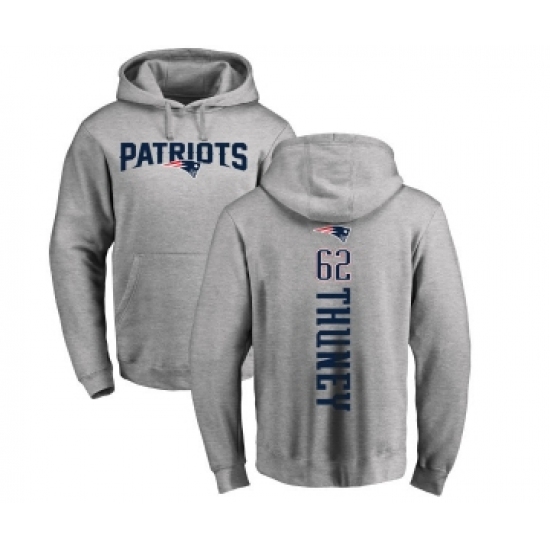 Football New England Patriots #62 Joe Thuney Ash Backer Pullover Hoodie