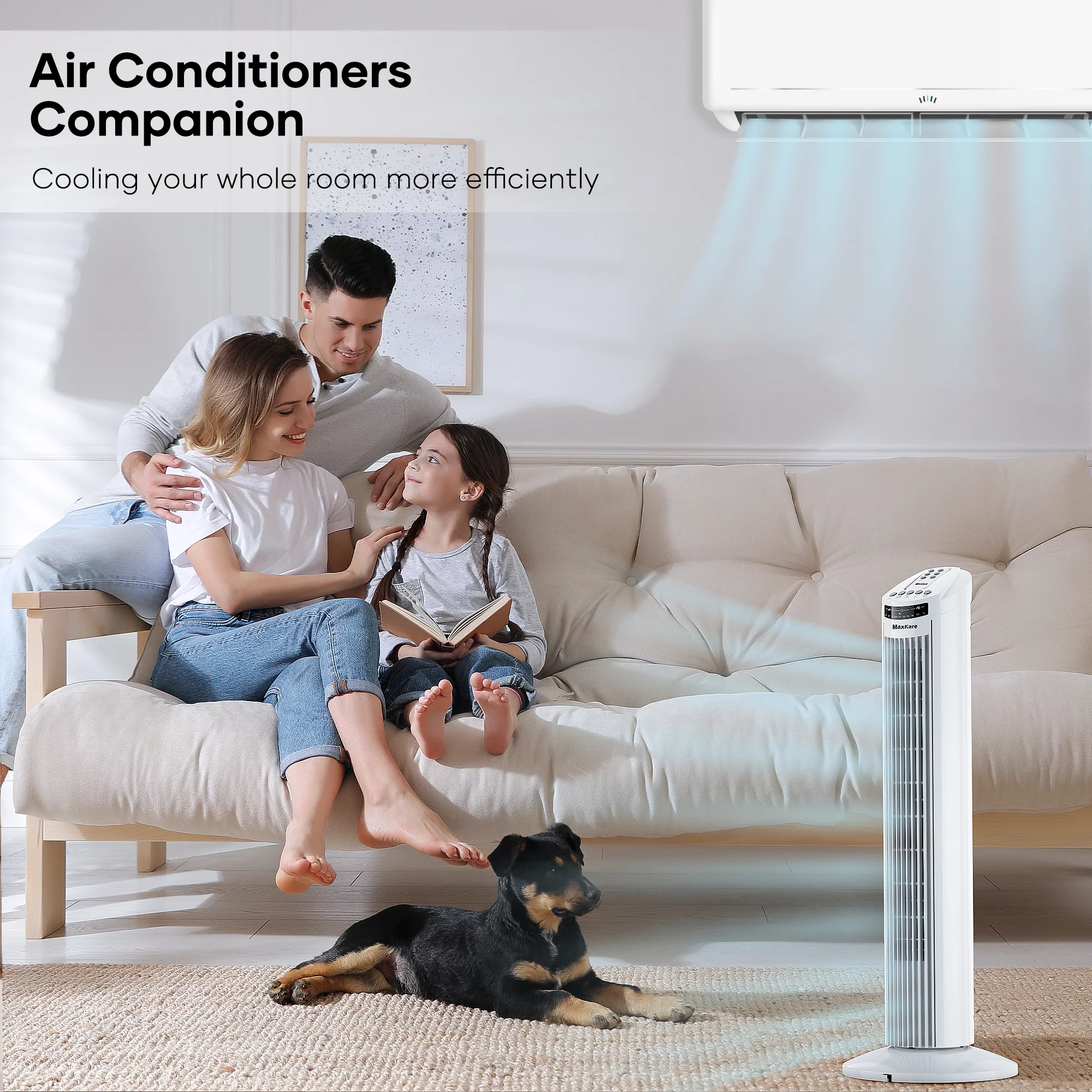 MaxKare 30 Tower Fan 70° Oscillating Fan 60dB Quiet Cooling Fan with Remote Control 3 Speeds 3 Wind Modes Timer - White