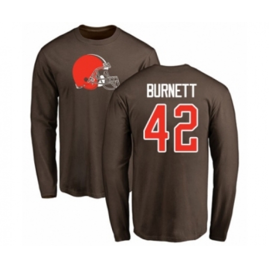 Football Cleveland Browns #42 Morgan Burnett Brown Name & Number Logo Long Sleeve T-Shirt