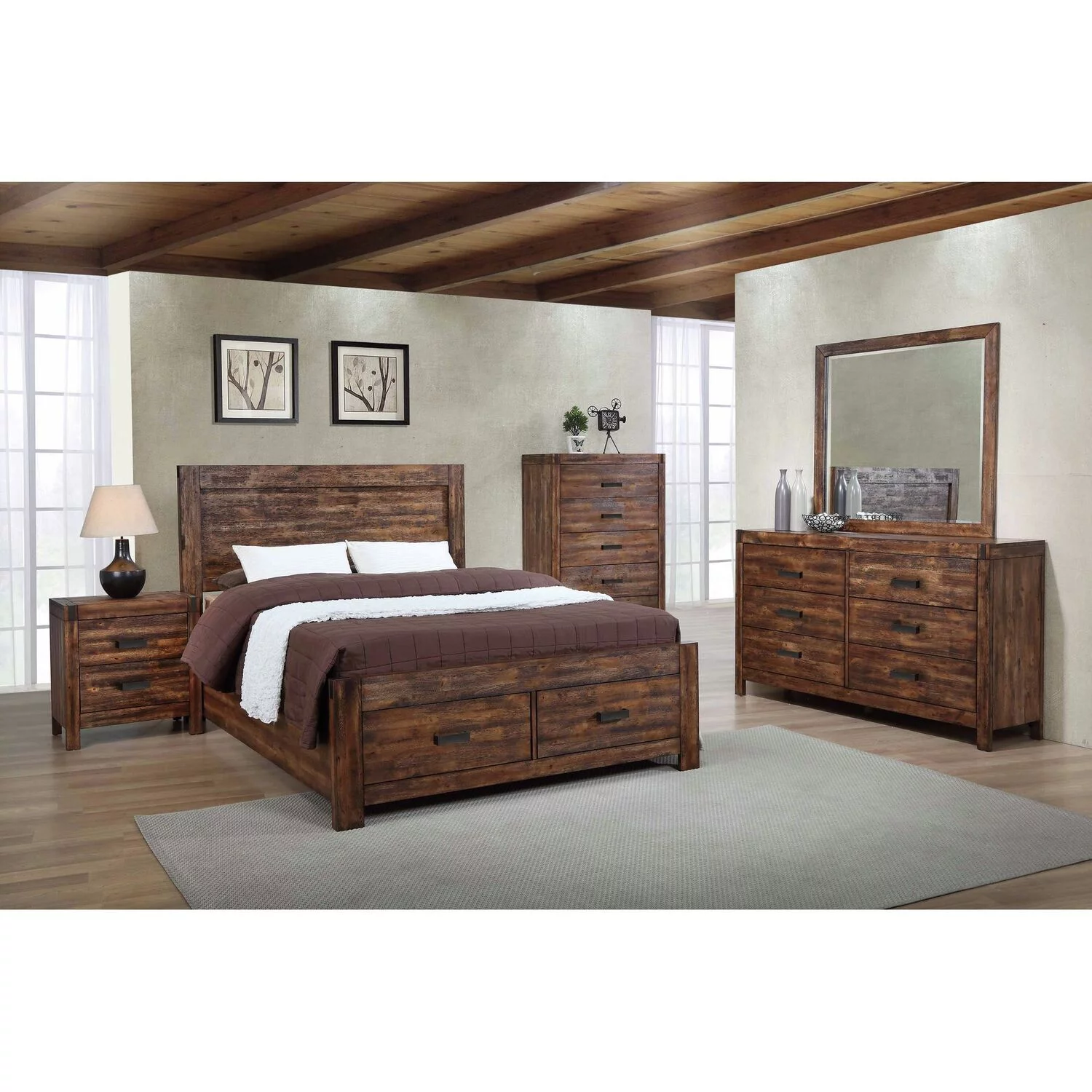 Picket House Furnishings Wren King 5PC Platform Storage Bedroom Set In Chestnut
