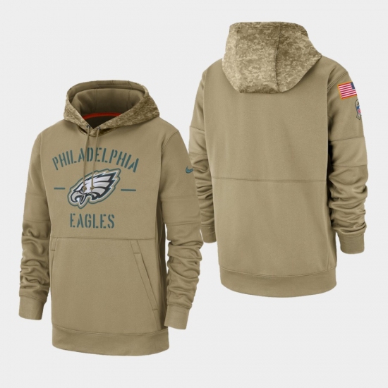 Men's Philadelphia Eagles Tan 2019 Salute to Service Sideline Therma Pullover Hoodie