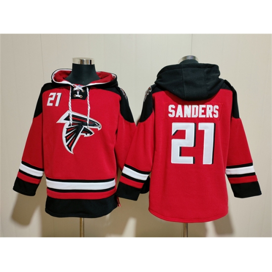 Men's Atlanta Falcons #21 Deion Sanders Red Ageless Must-Have Lace-Up Pullover Hoodie
