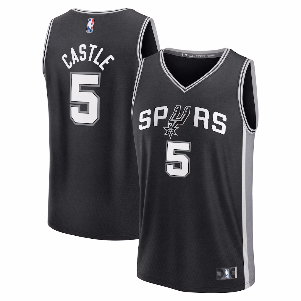 Men's San Antonio Spurs Stephon Castle Fanatics Black Fast Break Replica Jersey - Icon Edition