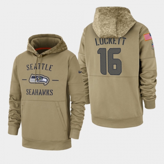 Men's Seattle Seahawks #16 Tyler Lockett 2019 Salute to Service Sideline Therma Pullover Hoodie - Tan