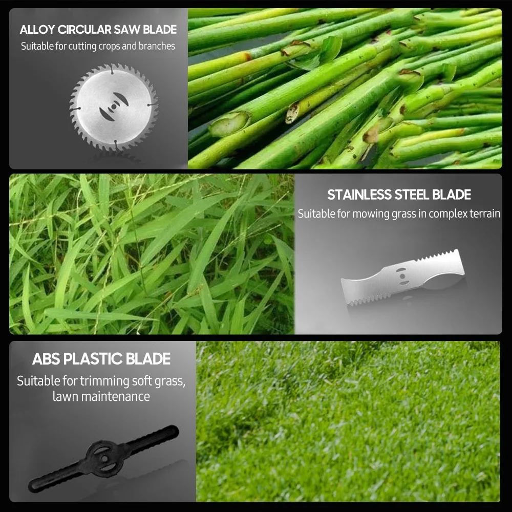 Tomshine 21V Electric Weed Wacker, Handheld Cordless Weed Eater, 2pcs 4000mAh Batteries,Fast Charger, with Plastic/ Stainless Steel Blade, Circular Saw Blade - Curated Treasures Market