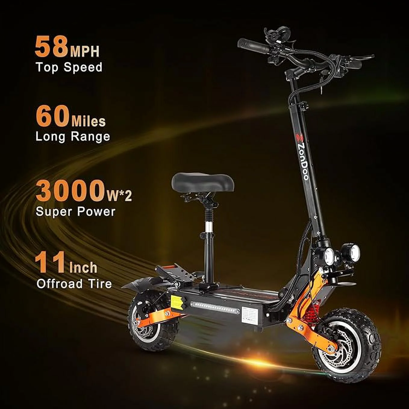 ZonDoo ZO01 Plus Electric Scooter Adults 60V 6000W Dual Motor,Up to 58MPH 60 Miles Range E-Scooter with Seat for Adults
