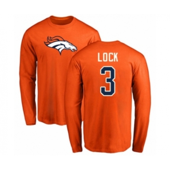 Football Denver Broncos #3 Drew Lock Orange Name & Number Logo Long Sleeve T-Shirt