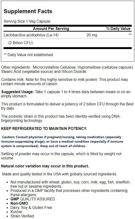 NOW Supplements, Acidophilus, Two Billion, Strain Verified, Healthy Intestinal Flora*, 100 Veg Capsules