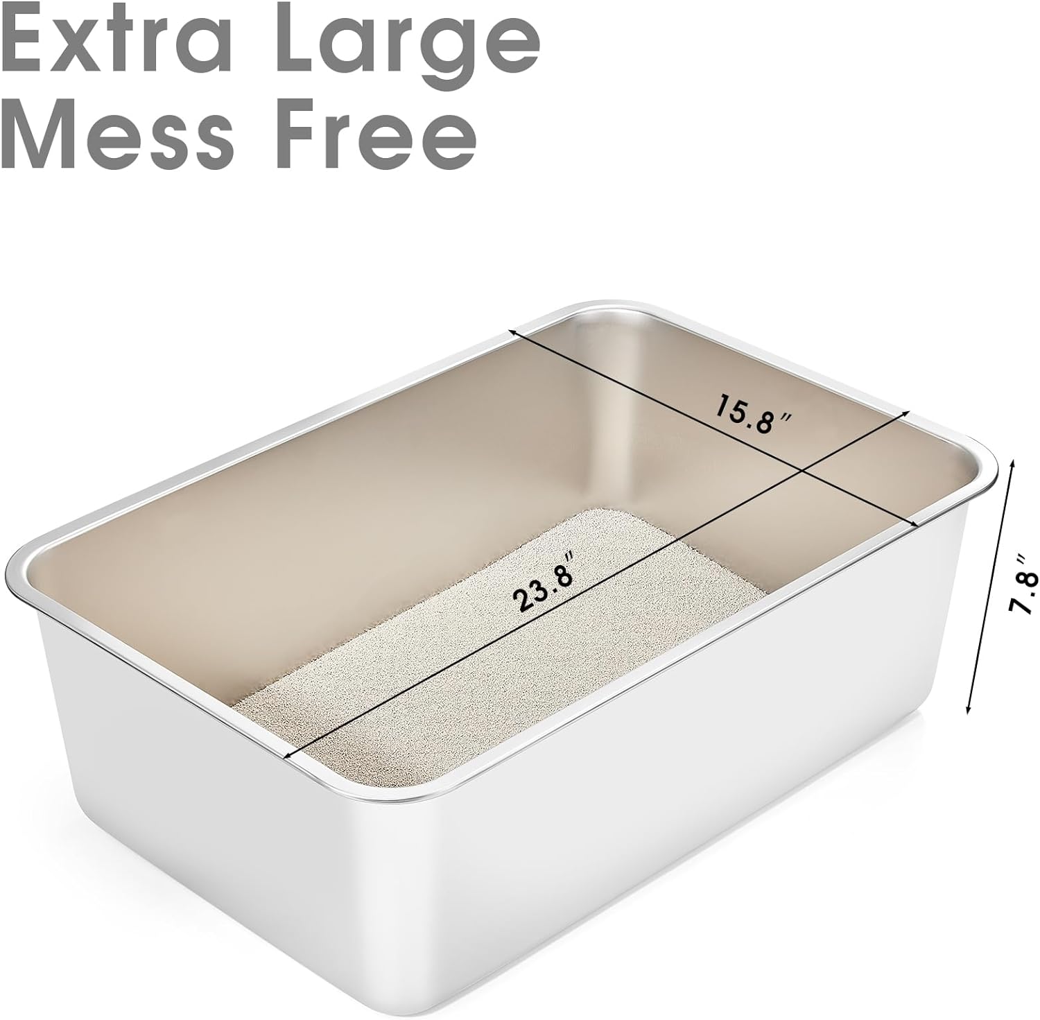 Stainless Steel Litter Box for Cat and Rabbit, Large Size with 8in High Sides and Non Slip Rubber Feet. Odor Control, Non Stick Smooth Surface, Easy to Clean, Never Bend - Curated Treasures Market