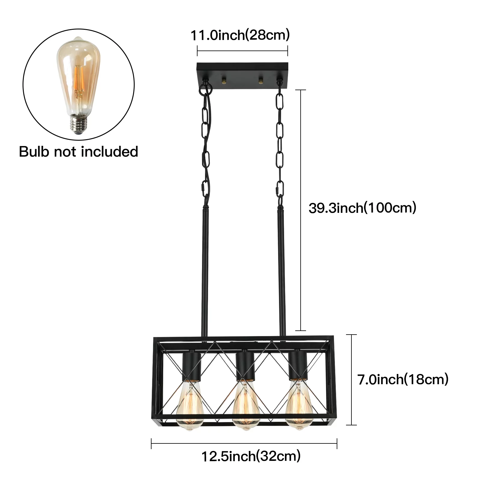 Kitchen Island Lighting, 3 Light Farmhouse Linear Chandelier for Dining Room Pool Table Pendant Light Fixture, Wood Grain FinishLength AdjustableBlack