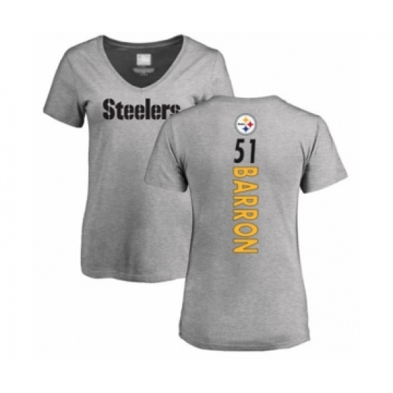 Women's Pittsburgh Steelers #51 Mark Barron Ash Backer V-Neck T-Shirt